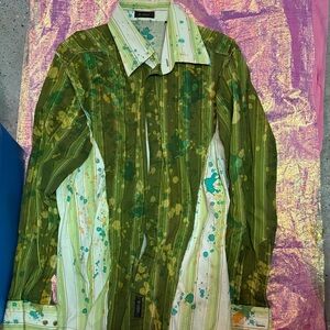 Green and White Men's Dress Shirt